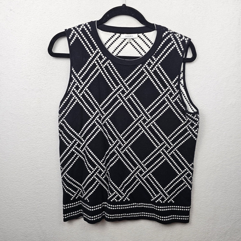Sioni Vest Woman's Size Large Black White Sweater Vest